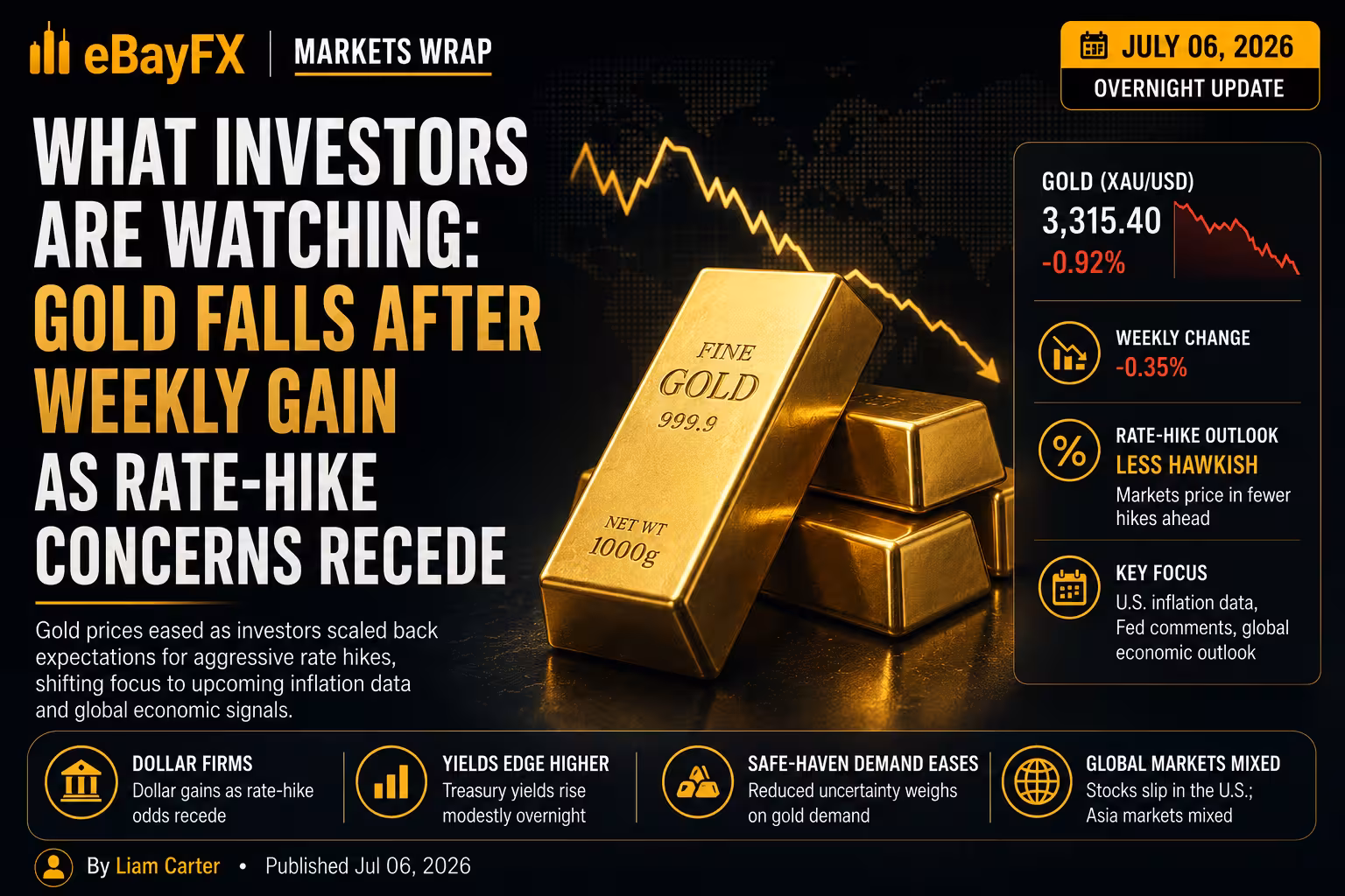 What Investors Are Watching: Gold Falls After Weekly Gain as Rate-Hike Concerns Recede